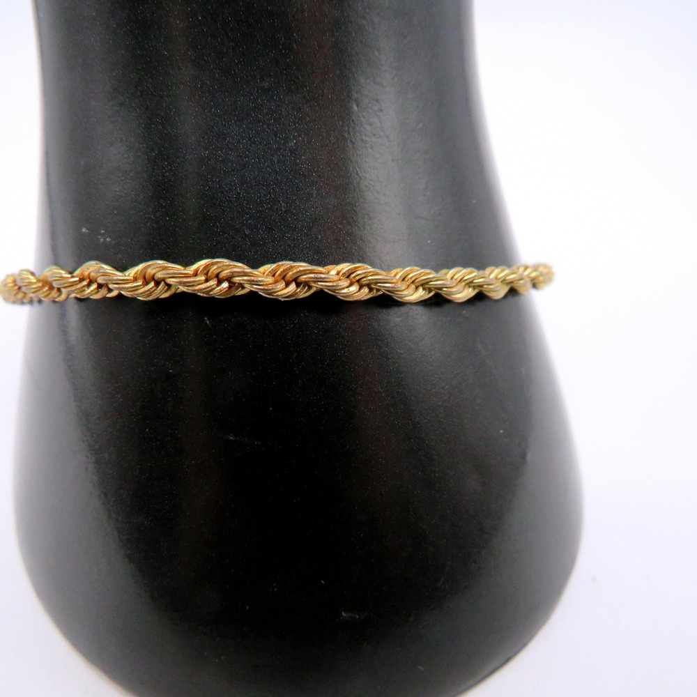 Vintage Gold Tone Rope Chain Bracelet Lobster Clasp 7.5 Inch Classic Jewelry